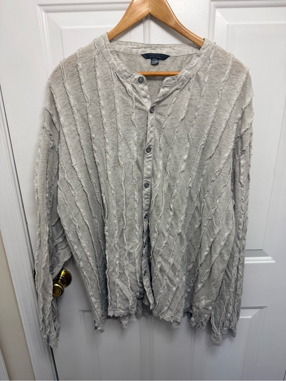 John Varvatos Gray 100% Linen Vertical Wave Textured Henley Shirt XL Grunge